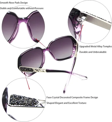 Vista 5 de LECKIRUT - Lentes de sol de gran tamaño para mujer lentes de sol clásicos y a la moda con protección UV polarizada