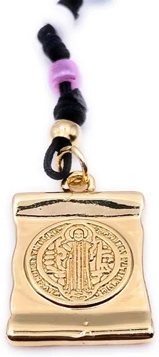 Vista 2 de Collar largo chapado en oro con colgante de San Benito para mujer