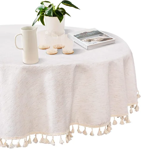Vista 30 de MYSKY HOME - Mantel para mesa rectangular, impermeable, manteles de algodón suave para interior/exterior, mantel sin arrugas para mesa rectangular