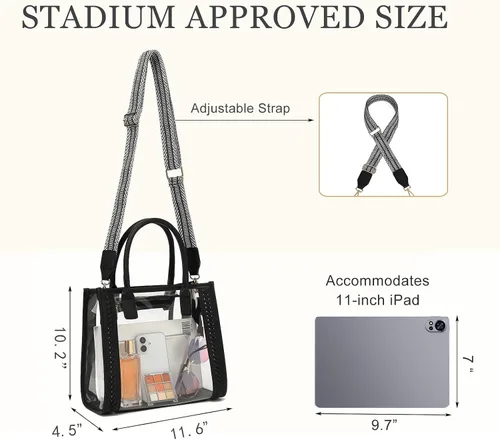 Vista 4 de FAIME Bolsa transparente aprobada para estadios, bolso cruzado transparente tejido para conciertos, playa y eventos de estadio Water-resistant