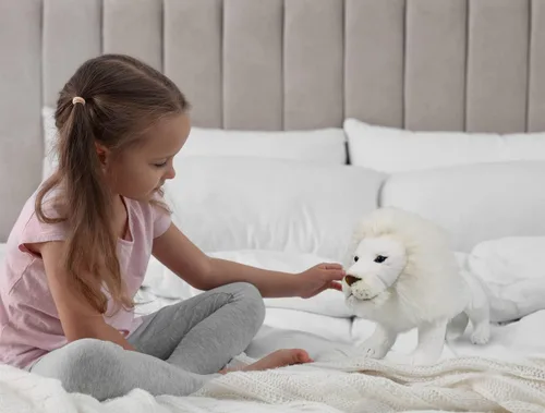 Vista 6 de Ice King Bear Peluche de león blanco, juguete de peluche realista, 12 pulgadas de longitud