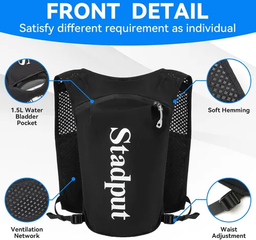 Vista 3 de Mochila reflectante de hidratación para correr Bolsa ligera de 1.6 L para correr en senderos, ciclismo y maratón Perfecto para hombres y mujeres