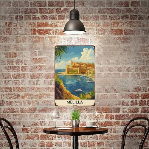Vista 6 de Melilla, Melilla España, Melilla City - Letreros de metal retro de aluminio para decoración de pared, 8 x 12 pulgadas, para cocina, bar, habitación