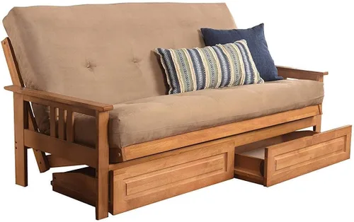 Vista 33 de Maykoosh Marco de futón completo de refinamiento rústico con cajones de almacenamiento, blanco antiguo/bronceado, madera dura clásica con brazos