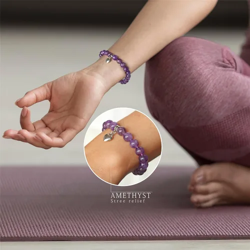 Vista 4 de Bolinailo Pulseras de cuentas de piedra de cristal curativo para mujeres y hombres, pulsera de piedras preciosas naturales, 0.315 in antiansiedad