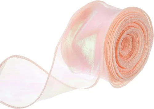 Vista 49 de MECCANIXITY - Cinta de organza con cable de 1 1/2" de ancho, brillante, transparente, con brillo irisado en tonos pastel, cinta de gasa para Beige