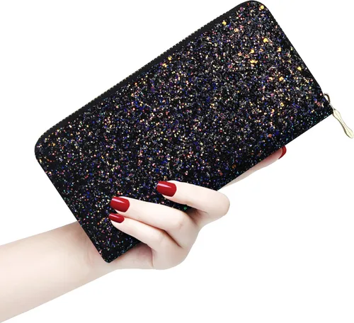 Vista 2 de KUKOO Billetera con purpurina para mujer, cartera larga brillante para teléfono, tarjetero para mujer