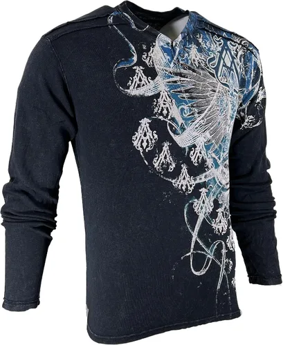 Vista 6 de Archaic by Affliction - Camisa térmica para hombre, corte de madera, color negro, Negro