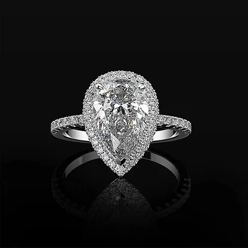 Vista 6 de Anillo de diamante hueco tallado en forma de agua brillante brillante en forma completa moda gota brillante puro amor anillos de diamantes