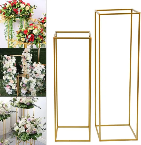 Vista 3 de Jarrones de flores, centros de mesa de boda para mesas, 2 piezas de metal dorado rectangular geométrico soporte de flores jarrón para decoración