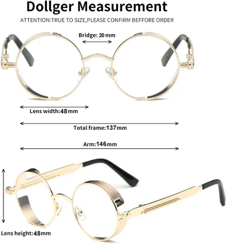 Vista 38 de Dollger Gafas de sol vintage Steampunk Retro Metal Round Circle Frame