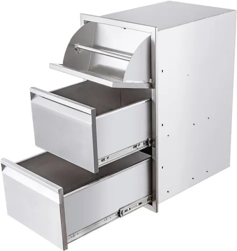 Vista 17 de Cajones de cocina para exteriores, cajón de barbacoa de acero inoxidable, 14 pulgadas de ancho x 20.5 pulgadas de alto x 23 pulgadas de profundidad