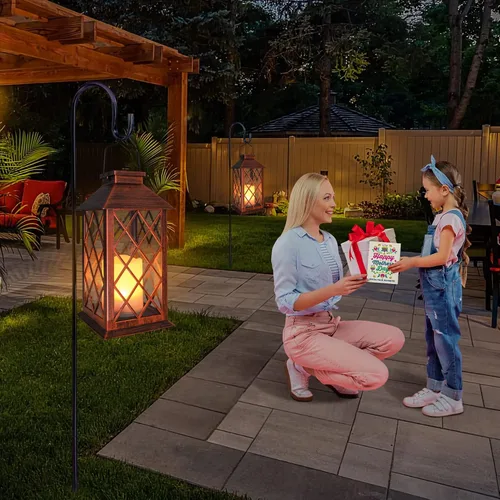 Vista 3 de TAKE ME Linternas solares de 35,6 cm para jardín al aire libre, linterna colgante impermeable con luces LED parpadeantes, sin llama, para mesa, al
