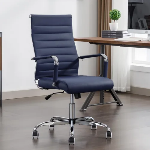 Vista 10 de Silla de escritorio de oficina de cuero, sillas de sala de conferencias con ruedas, silla ejecutiva moderna de respaldo alto, ergonómica, giratoria