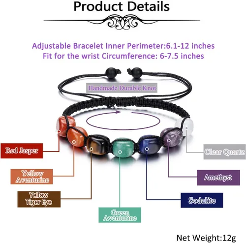 Vista 7 de TOP PLAZA - Pulsera de cuentas de chakras con 7 cristales curativos para yoga, meditación, relajación, ansiedad, para hombre y mujer