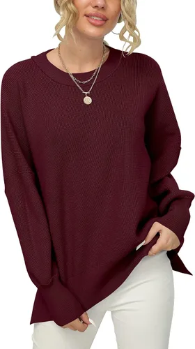 Vista 2 de LOGENE Women's Oversized Batwing Long Sleeve Crewneck Side Slit Ribbed Knit Pullover Sweater Tops