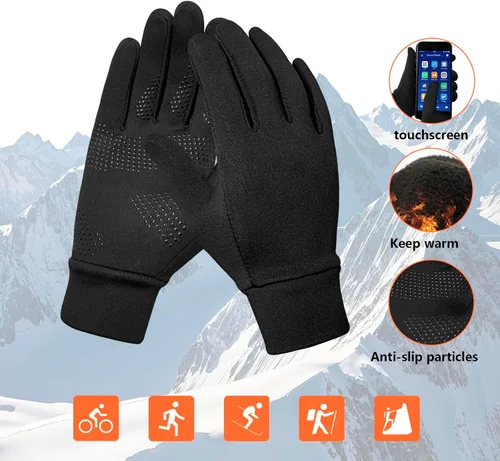 Vista 3 de Guantes de invierno para correr para hombres y mujeres, forro térmico para clima frío, guantes térmicos cálidos negros para pantalla táctil, guantes