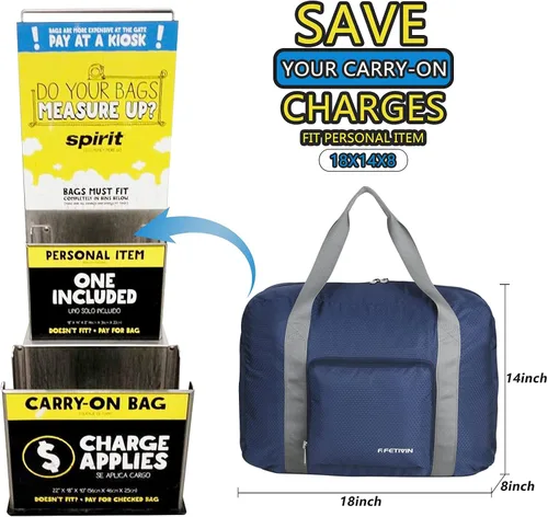 Vista 3 de F.FETIVIN Bolsa de viaje para artículos personales de 18 x 14 x 8 pulgadas para Spirit Airlines, bolsa de lona ligera impermeable para gimnasio
