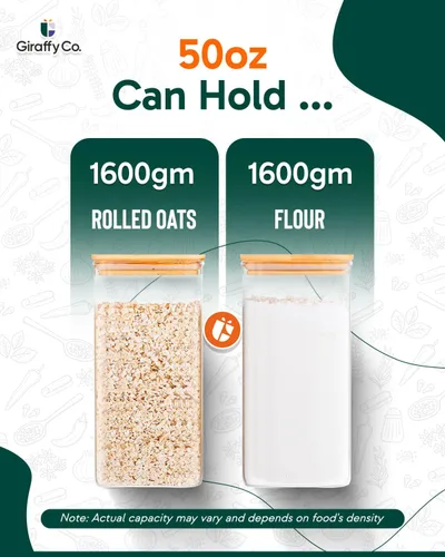 Vista 4 de Tarros de vidrio para almacenamiento de alimentos con tapas herméticas, recipientes de despensa de boca ancha, vidrio grueso sin BPA, resistente a