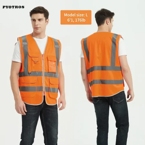 Vista 5 de Chaleco de seguridad reflectante de alta visibilidad para hombres con bolsillos