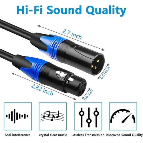 Vista 7 de XLR Cables - Paquete de 4 cables de micrófono XLR equilibrados macho a hembra, cable de micrófono de 3 pines chapado en oro con cable de altavoz OFC