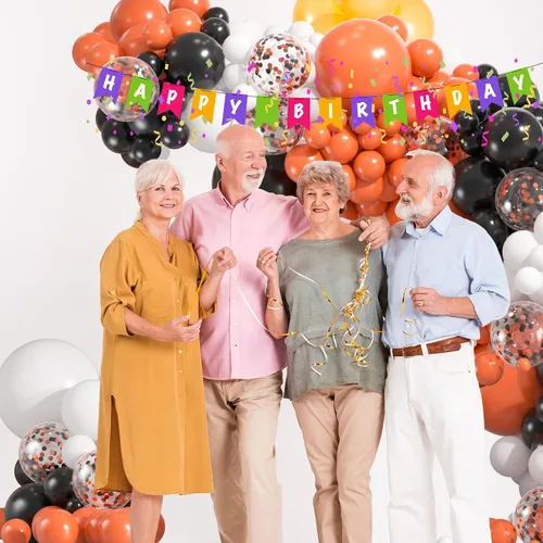 Vista 4 de Kit de arco de globos de color negro, blanco y naranja, guirnalda de globos de confeti de 18, 12, 10, 5 pulgadas, para Halloween, cumpleaños