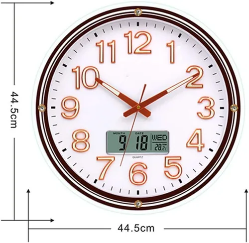 Vista 7 de ZZenSmot Reloj silencioso de 18 pulgadas, moderno reloj de pared luminoso con calendario LCD y termómetro para decoración de oficina en casa