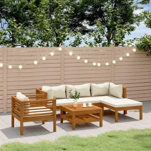 Vista 17 de Garden Lounge Set Cream Brown, 2-Seater Patio Sofa with Cushions, Acacia Wood Outdoor Furniture for Garden, Patio, Balcony, Weather-Resistant Modern