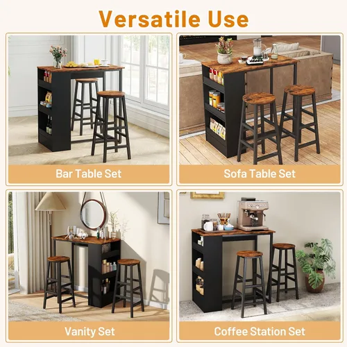 Vista 6 de Giantex Juego de mesa de comedor de 3 piezas, mesa de cocina rectangular de 36 pulgadas y 2 taburetes de bar con estantes de almacenamiento, juego