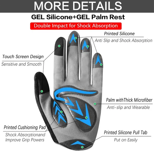 Vista 2 de FINGER TEN Guantes de ciclismo para niños y niñas y jóvenes, par de dedos completos, ciclismo de motocross, pantalla táctil, bicicleta de montaña