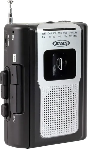Vista 2 de Jensen CR-100 - Radio AM/FM portátil retro, reproductor de cassette personal, diseño compacto y ligero, estéreo de radio AM/FM, reproductor
