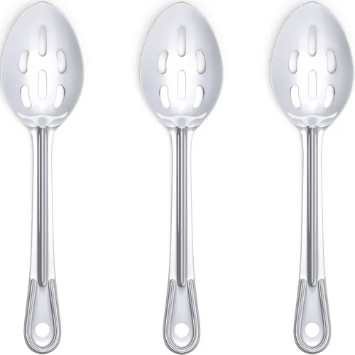 Vista 10 de Cuchara de servir súper fuerte, ergonómica de 11 pulgadas, paquete de 3 cucharas grandes de acero inoxidable para cocinar, hornear, revolver