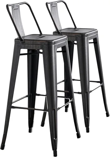 Vista 12 de AC Pacific Juego de 2 taburetes de metal de 24 pulgadas, estilo rústico campestre con respaldo bajo, construcción ligera y resistente, fácil