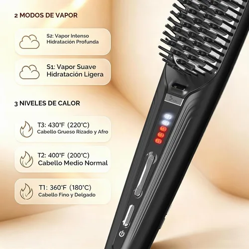 Vista 3 de Cepillo alisador de pelo de vapor iónico para cabello y cabello rizado