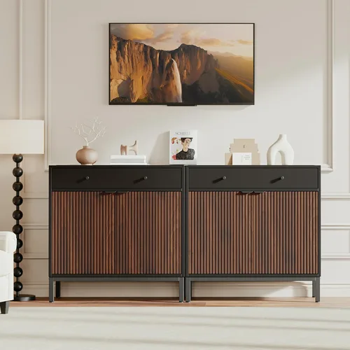 Vista 8 de [Usado] Mericonia Aparador Buffet Gabinete Almacenamiento, Consola de madera moderna acanalada Credenza