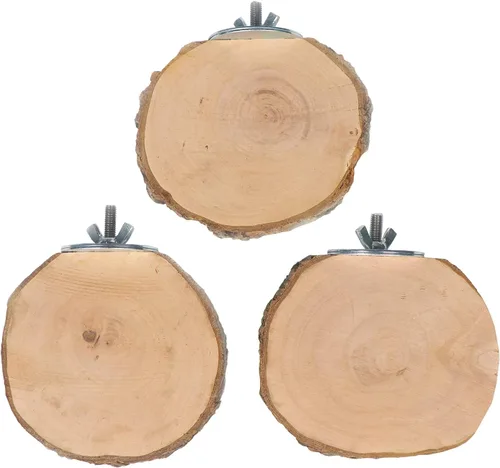 Vista 2 de Plataforma de madera con pedal redondo Chinchilla de 3 piezas para ardillas, jerbos, planeadores de azúcar y hámsters enanos