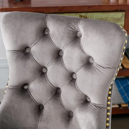 Vista 7 de Polibi Silla de oficina giratoria, silla tapizada de terciopelo sin brazos con base de metal dorado, silla de escritorio ajustable, botón