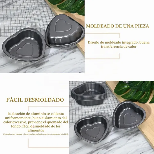 Vista 6 de 10 piezas de mini molde de tubo estriado, molde de acero al carbono de 4 pulgadas con forma de corazón, molde antiadherente para tartas, mini molde