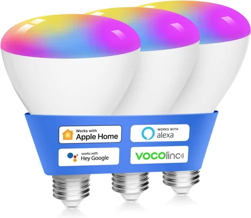 Vista 9 de VOCOlinc Paquete de 1 bombillas inteligentes, RGBW que cambia de color, funciona con Alexa, Apple Homekit y Google Home, luces LED Smart WiFi BR30