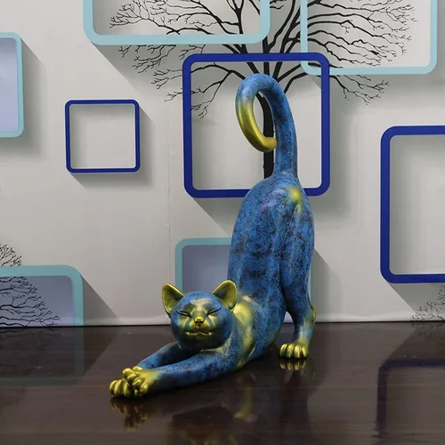 Vista 3 de Figuras de gato preciosa estatua de gato animal escultura adornos para el hogar, dormitorio, sala de estar, jardín, oficina, color azul