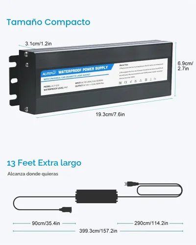 Vista 4 de ALITOVE Convertidor de CA a CC de 110V a 12V 12.5A 150W máximo Fuente de alimentación para exteriores 13 pies IP67 Adaptador de CA/CC impermeable