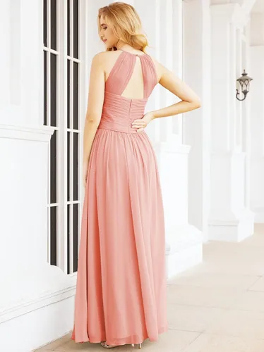 Vista 2 de Numbersea Vestido de dama de honor de gasa para mujer, largo, sin mangas, formal, con abertura en la espalda