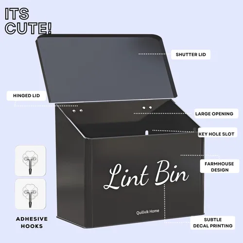 Vista 3 de Papelera metálica magnética con tapa para decoración del cuarto de lavado con contenedor pequeño de pelusas Caja metálica Contenedores de Negro