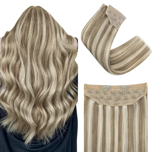 Vista 76 de Easyouth Extensión de cabello humano rubio con cola de caballo, extensiones de cabello humano rubio dorado con reflejos rubios, extensiones