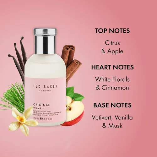 Vista 5 de Ted Baker Woman Pink EDT, fragancia femenina verde floral, notas de apertura, durazno fresco, bergamont y mandarina con almizcle cálido, vainilla