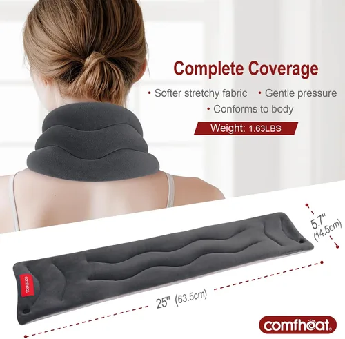 Vista 3 de Almohadilla térmica para el cuello apta para microondas para aliviar el dolor, compresa caliente húmeda, calentador de cuello para microondas