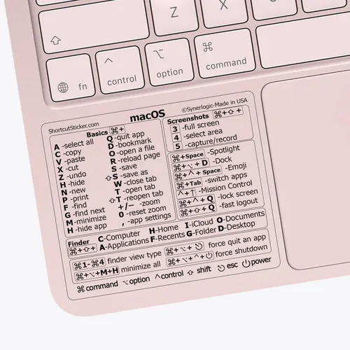 Vista 7 de Synerlogic (Universal/Neo/Air/Pro) Teclado de referencia Mac OS Adhesivo de acceso directo, vinilo laminado - para MacBook/iMac/Mini (negro)