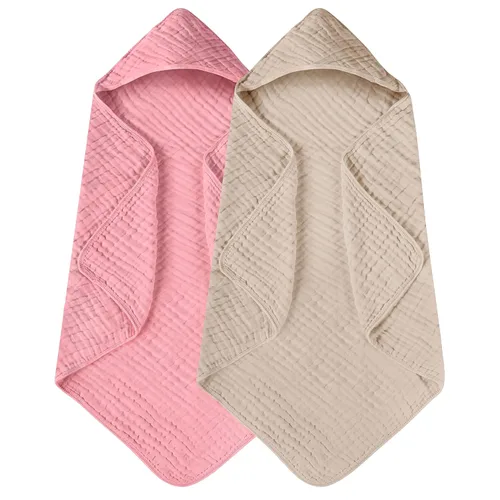 Vista 9 de Yoofoss - Paquete de 2 toallas de baño con capucha, 100% de muselina de algodón, para bebés y niños pequeños, suaves y absorbentes, esenciales