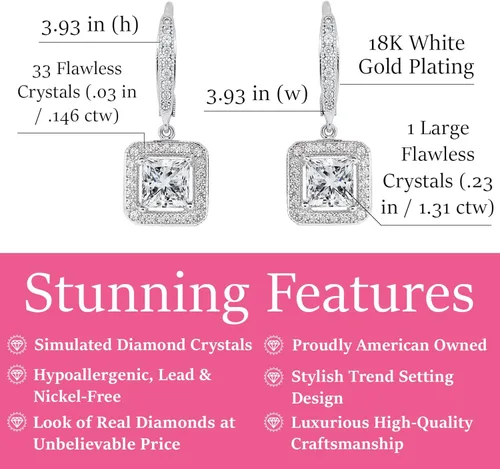 Vista 2 de Cate & Chloe Ivy Faithful Aretes de gota chapados en oro de 18 quilates con circonita cúbica, aretes chapados en oro para mujer, aretes colgantes