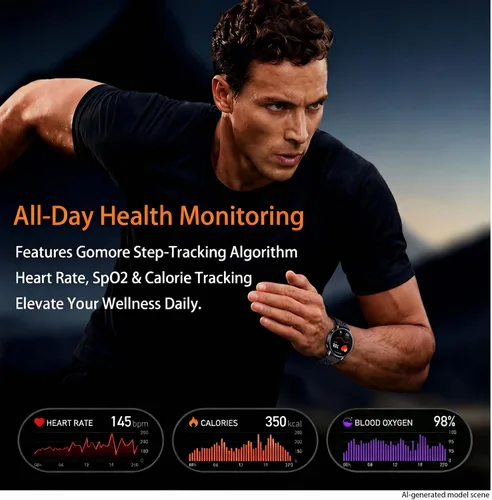 Vista 4 de Reloj inteligente para hombre, AMOLED de 1.43 pulgadas, GPS integrado, color negro Answer/Make Calls, Heart Rate Monitor, Sleep Monitor, SpO2